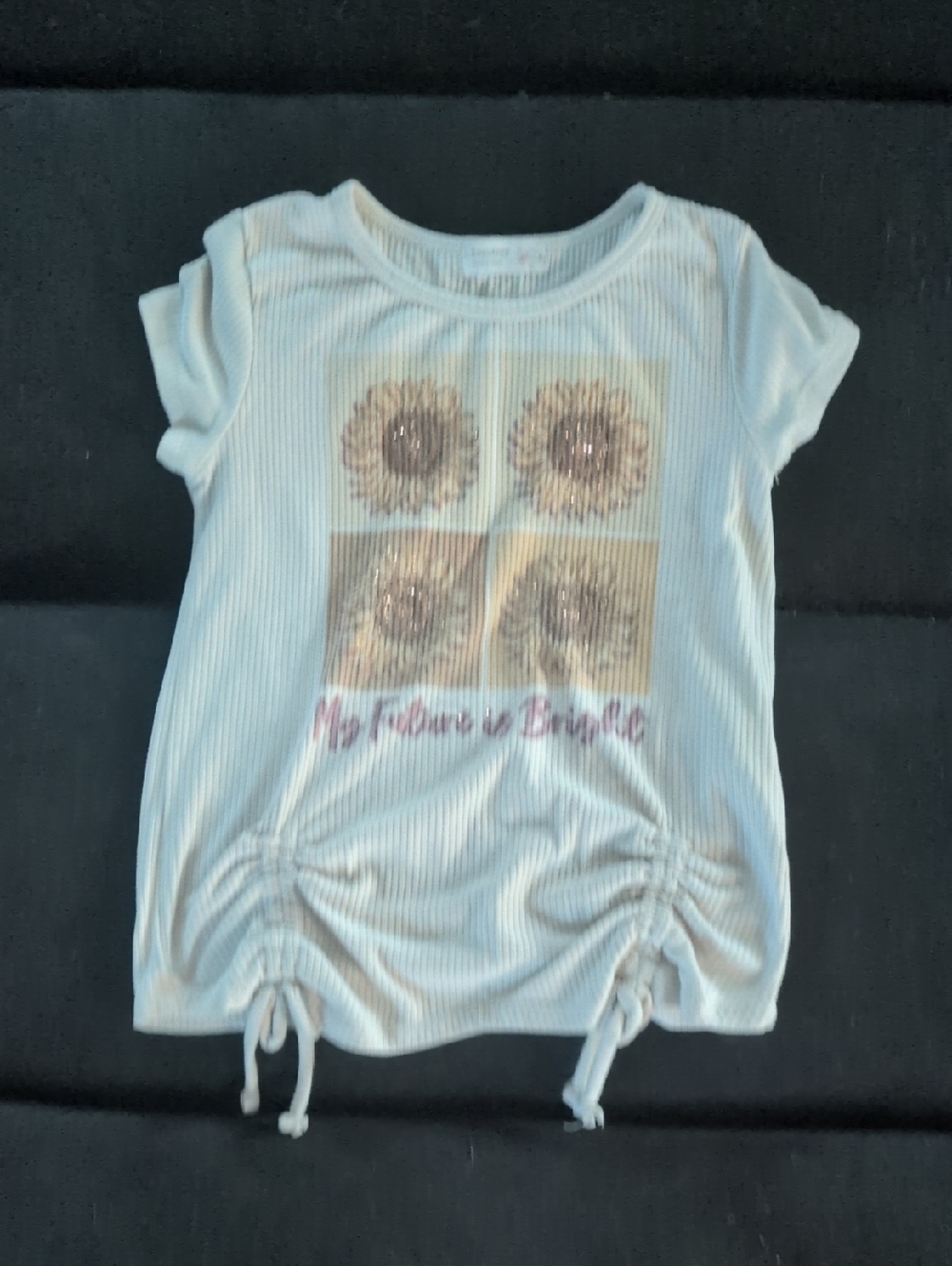 Kids White Sunflower Ruched Tee